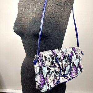 Falchi Faux Snake Skin Purse Shoulder Bag Clutch Purple Convertible